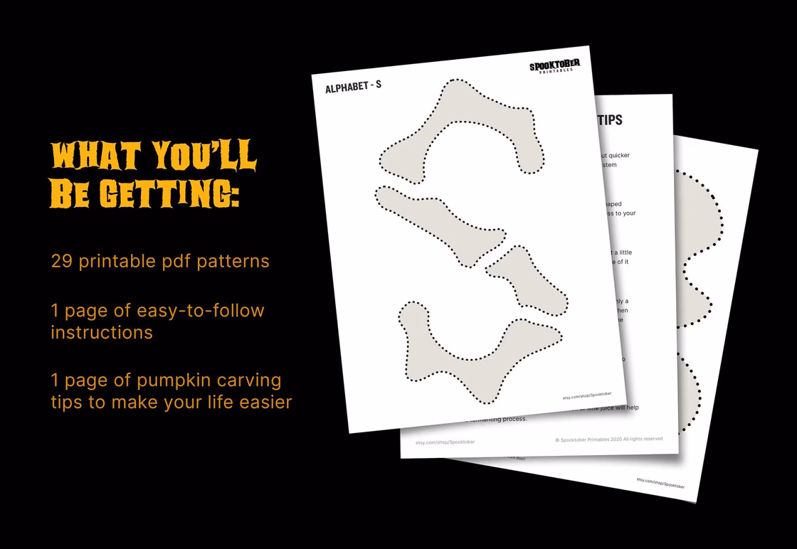 Alphabet pumpkin carving stencil, view 5