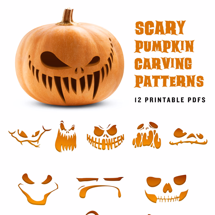 Angry Face pumpkin carving stencil