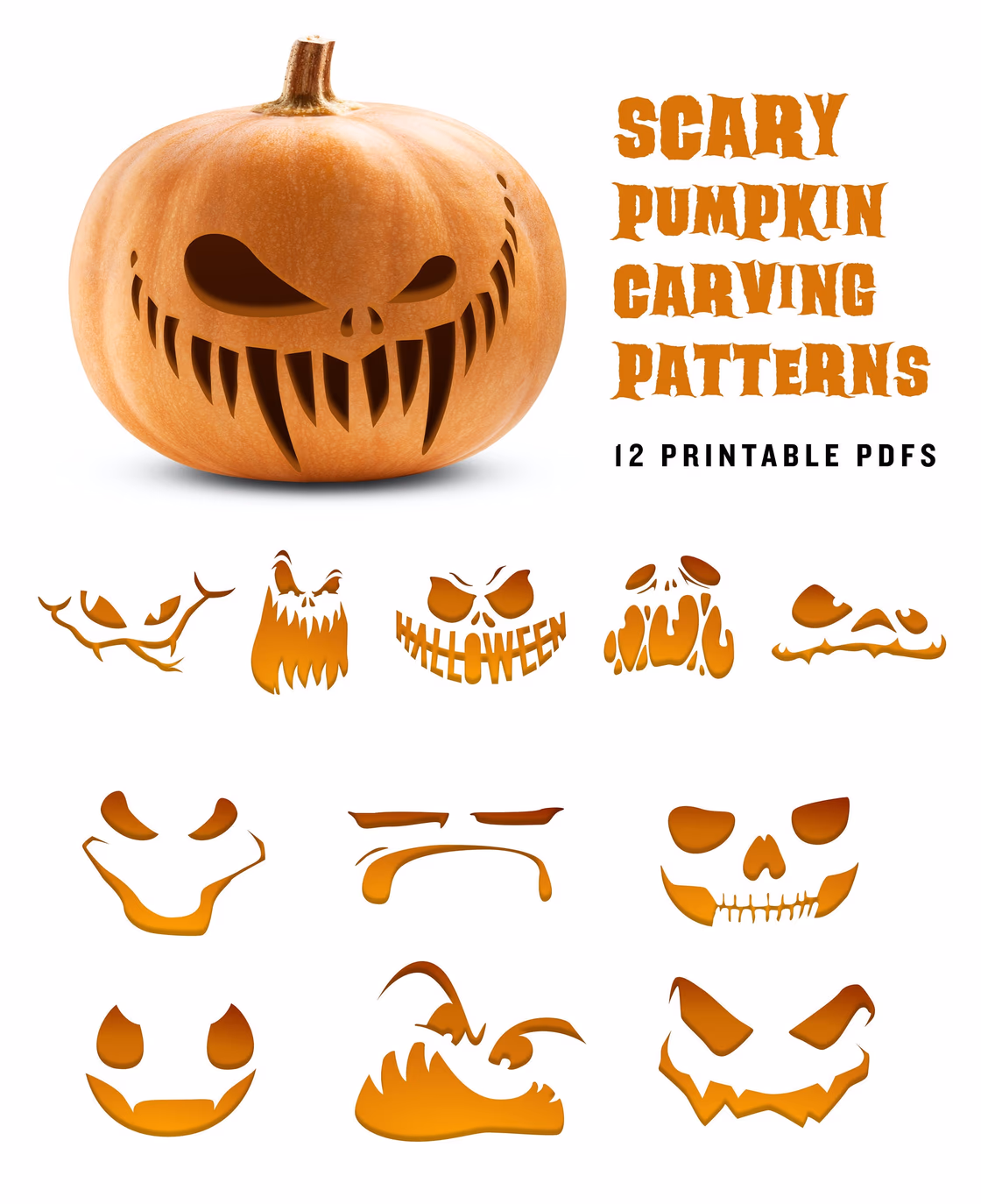 Angry Face pumpkin carving stencil