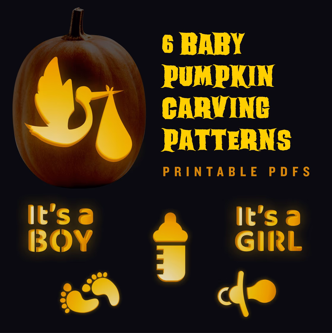 Baby Announcement pumpkin carving stencil, view 2
