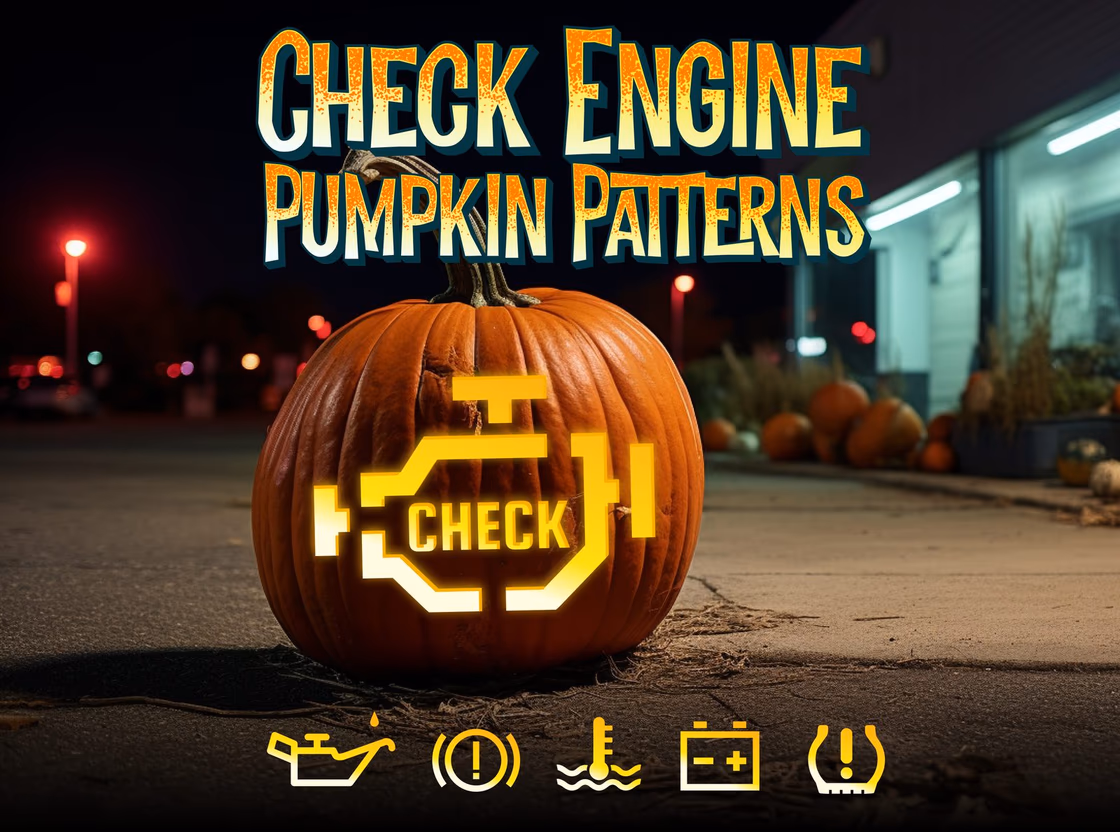 Check Engine pumpkin carving stencil, view 2
