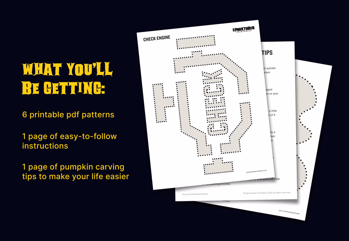 Check Engine pumpkin carving stencil, view 3