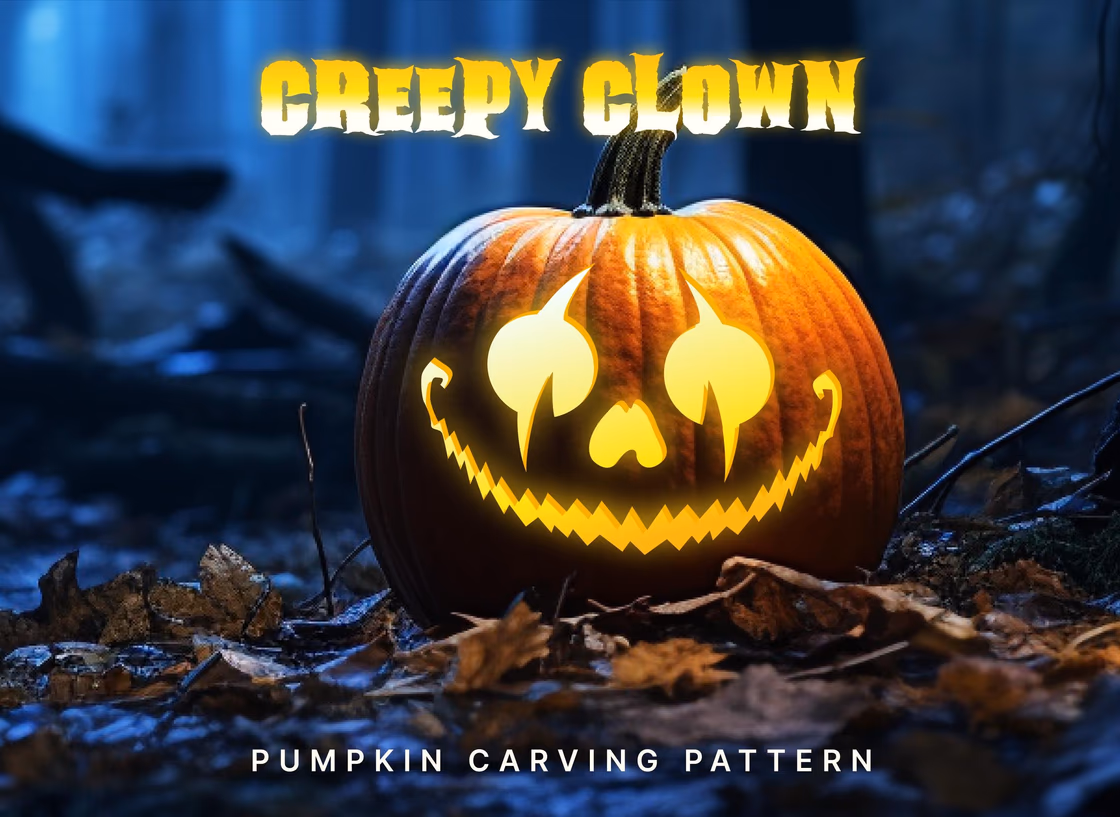 Creepy Clown pumpkin carving stencil