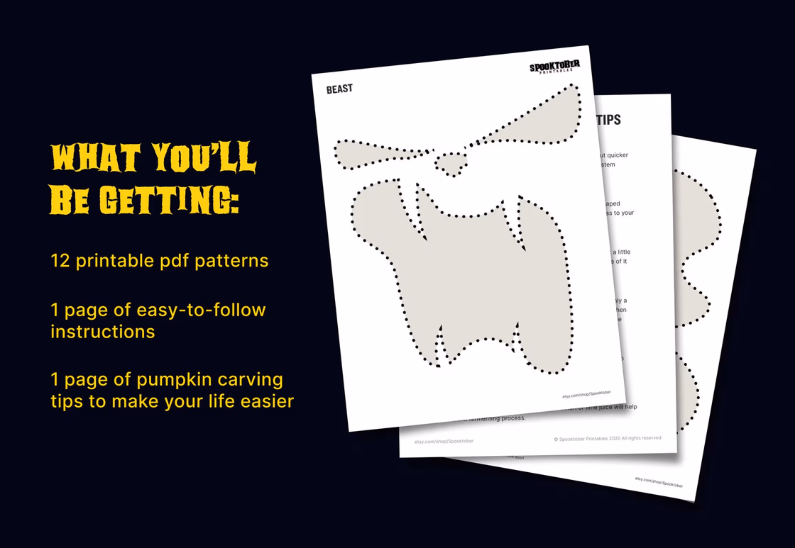 Creepy pumpkin carving stencil, view 3