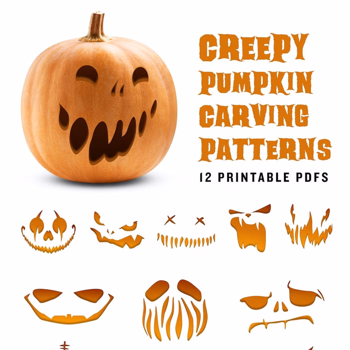 Creepy pumpkin carving stencil