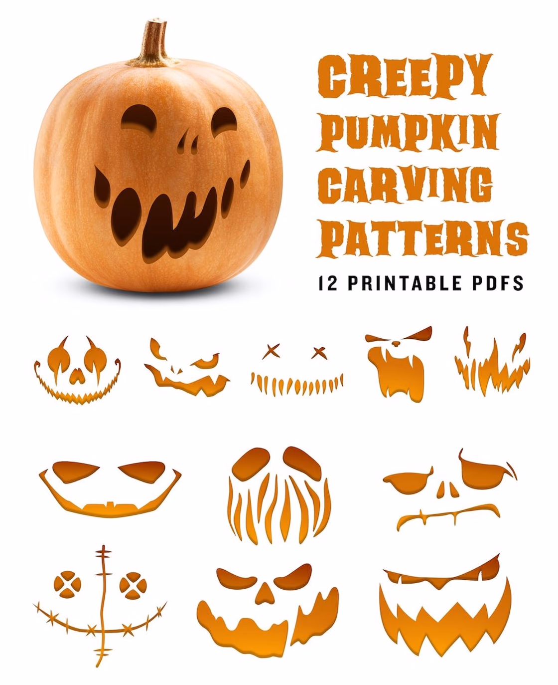 Creepy pumpkin carving stencil