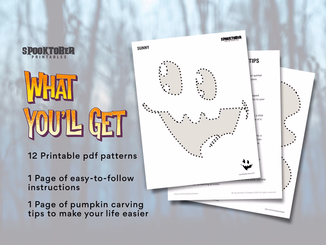 Cute pumpkin carving stencil, view 7