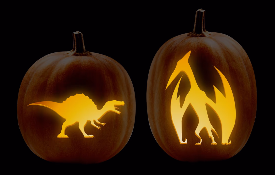 Dinosaur pumpkin carving stencil, view 2
