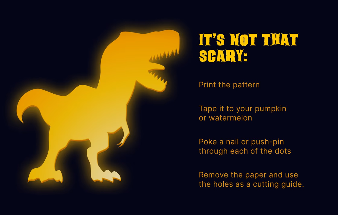 Dinosaur pumpkin carving stencil, view 4