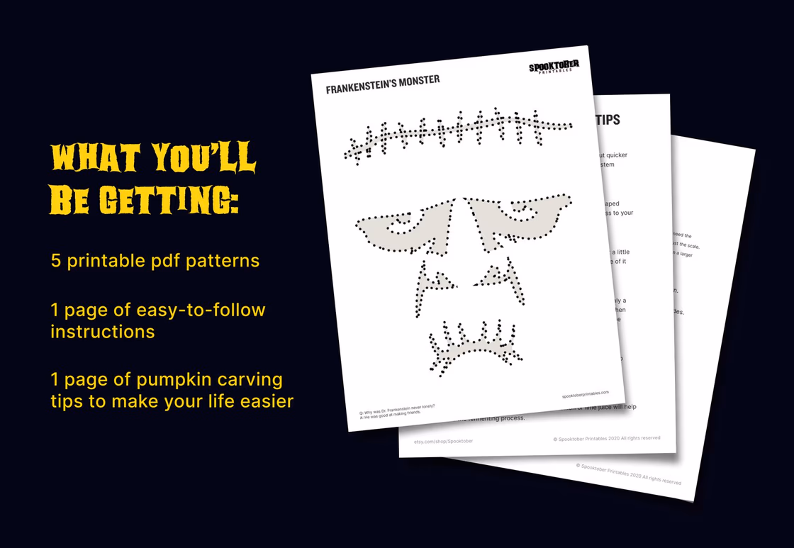 Frankenstein pumpkin carving stencil, view 7