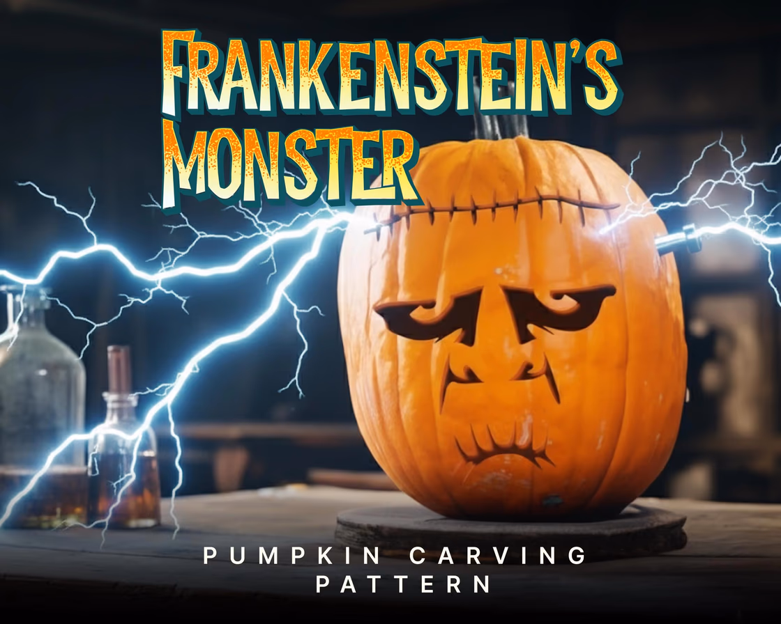 Frankenstein pumpkin carving stencil