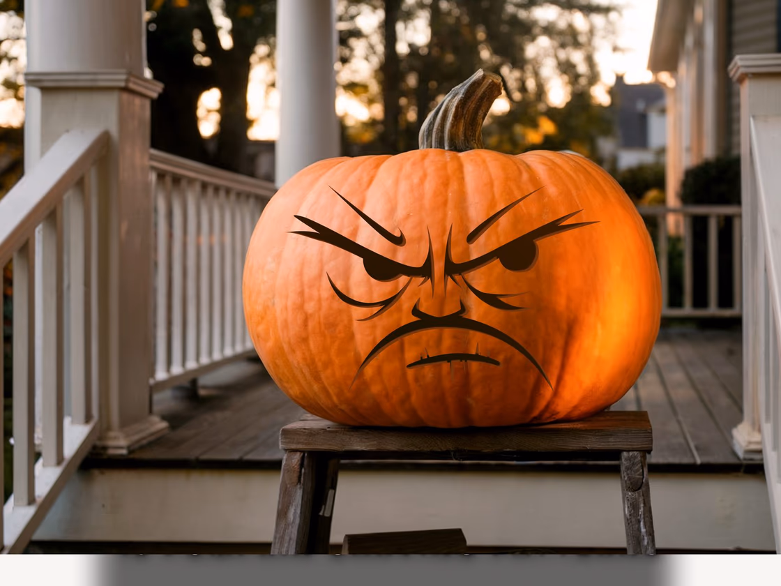 Grumpy Face pumpkin carving stencil, view 2