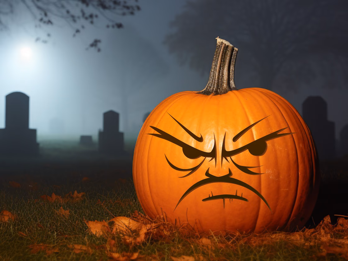 Grumpy Face pumpkin carving stencil, view 3