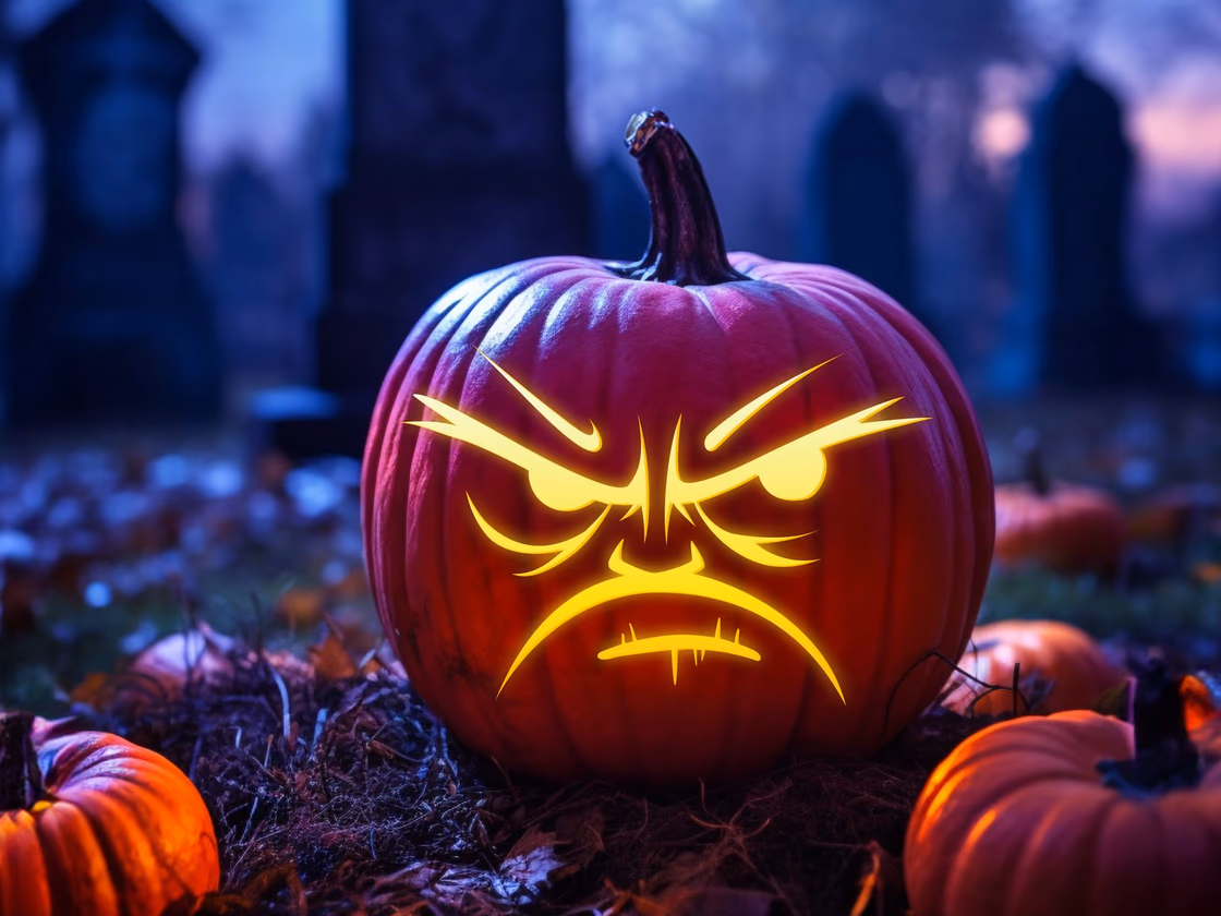 Grumpy Face pumpkin carving stencil, view 5