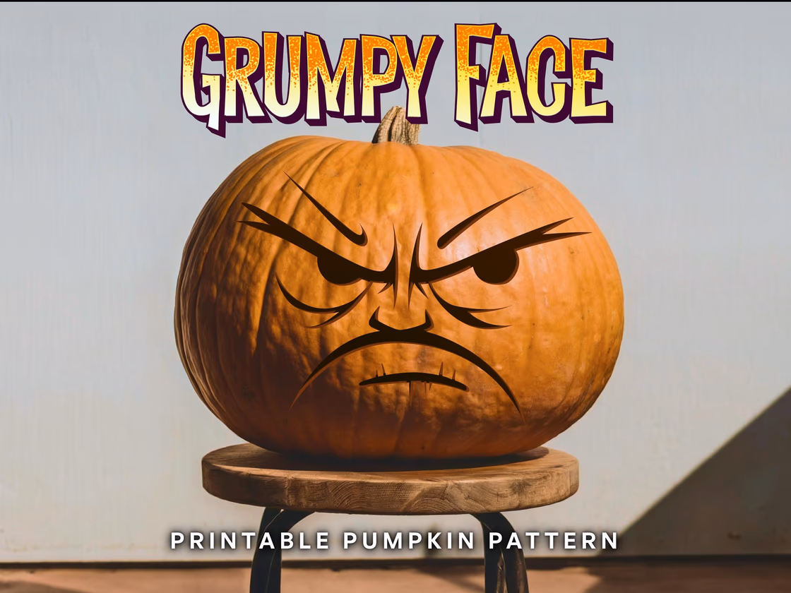 Grumpy Face pumpkin carving stencil