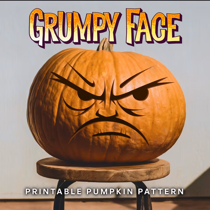 Grumpy Face pumpkin carving stencil