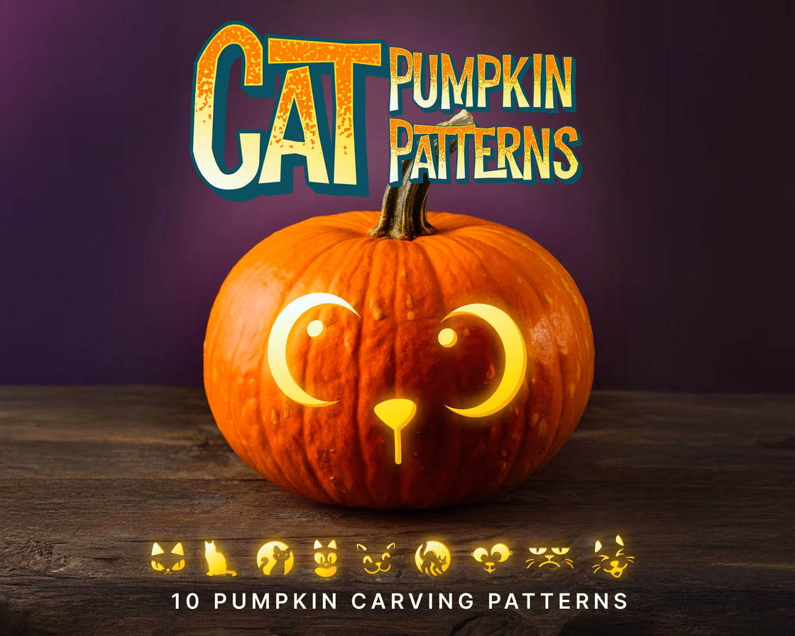 Halloween Cat pumpkin carving stencil