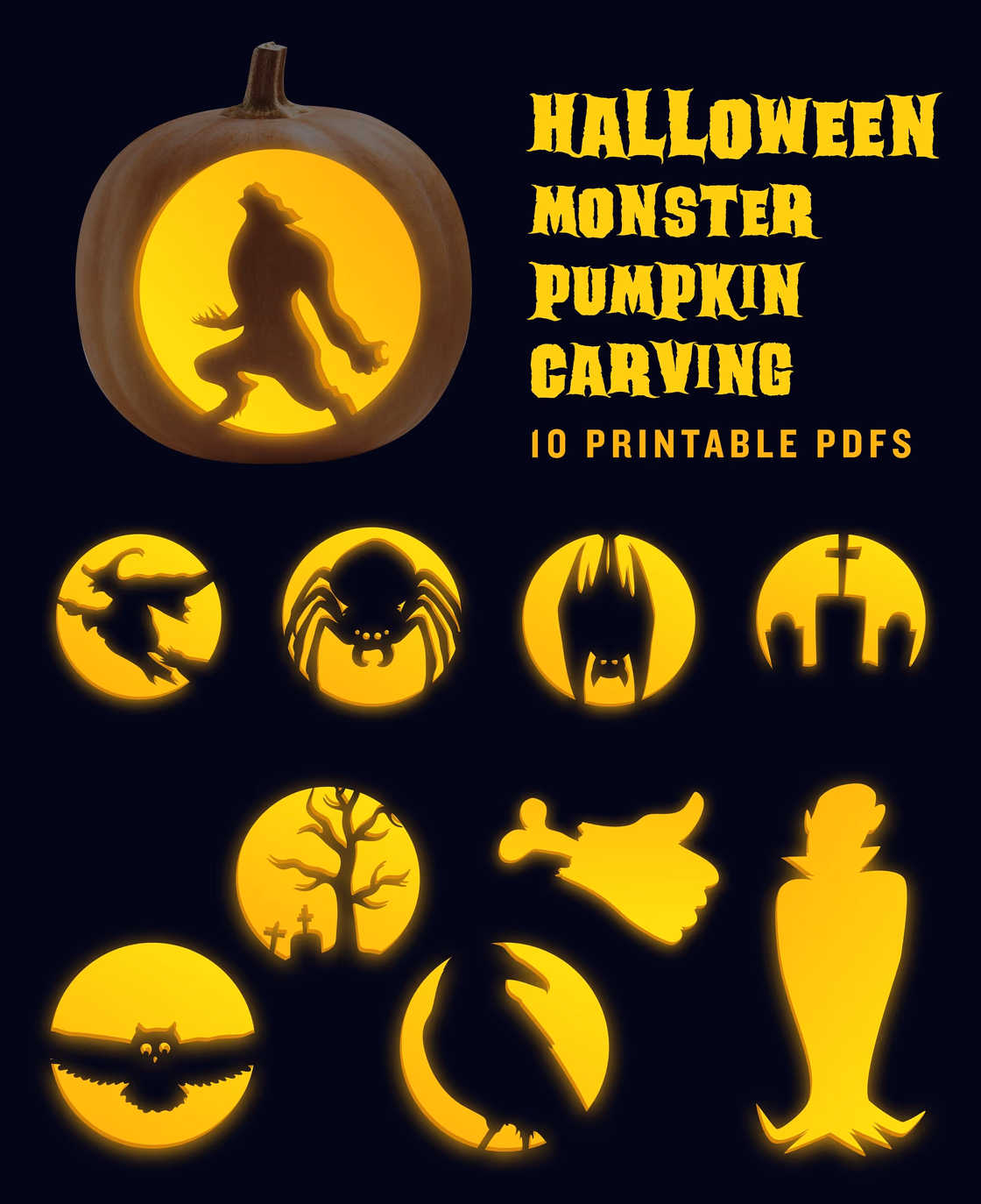 Halloween Monster pumpkin carving stencil
