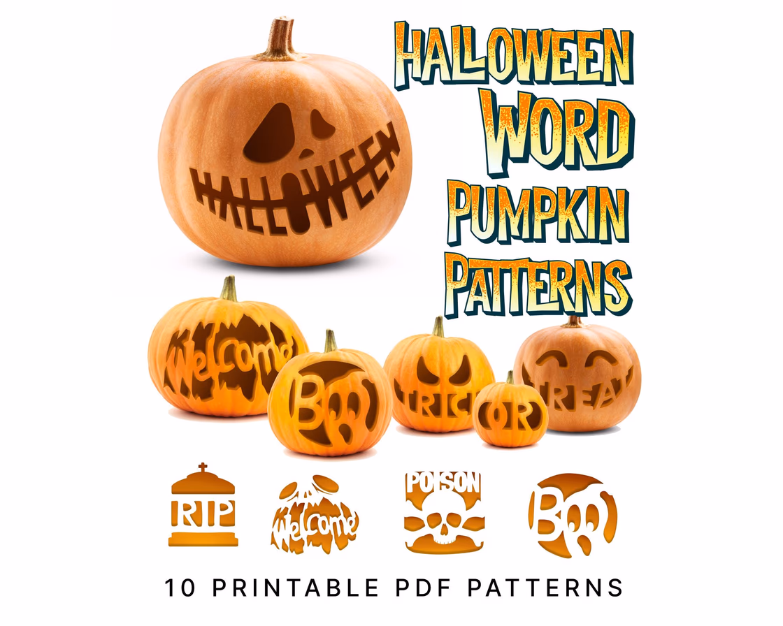 Halloween Word pumpkin carving stencil