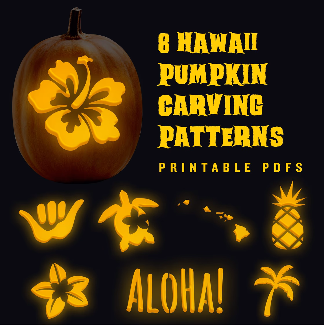 Hawaiian pumpkin carving stencil, view 2