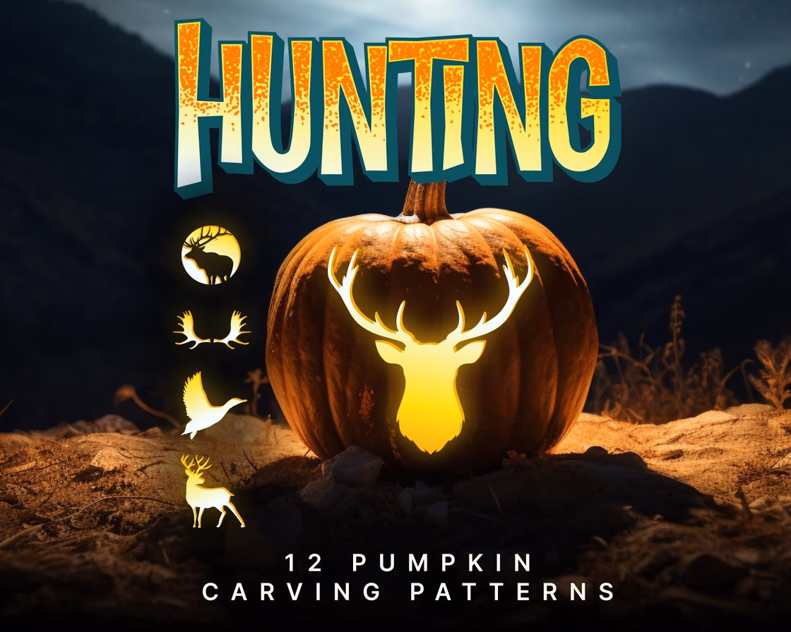Hunting pumpkin carving stencil