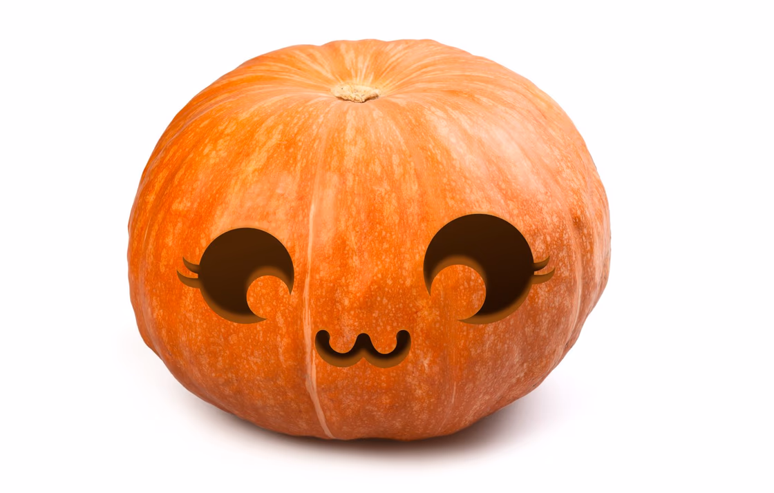 Kawaii pumpkin carving stencil, view 2