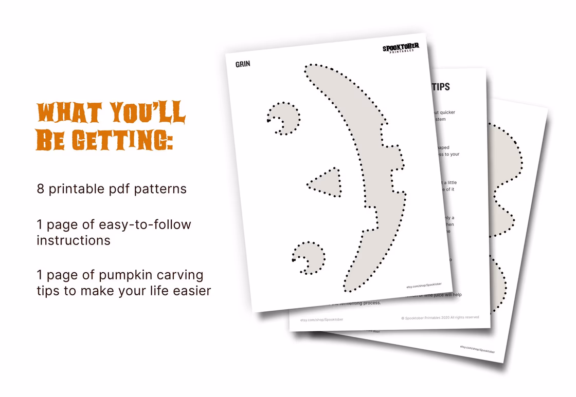 Kawaii pumpkin carving stencil, view 3