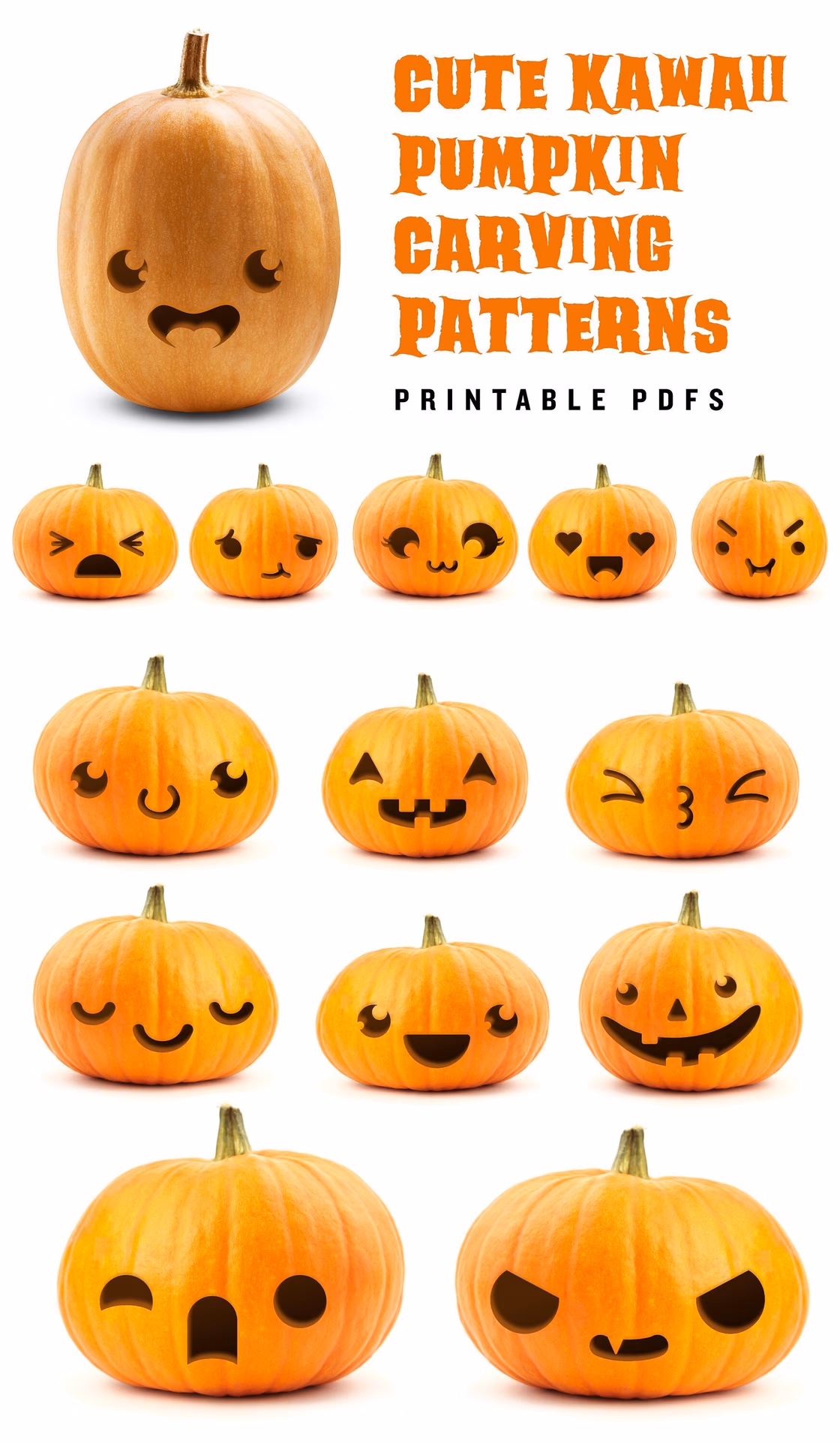 Kawaii pumpkin carving stencil