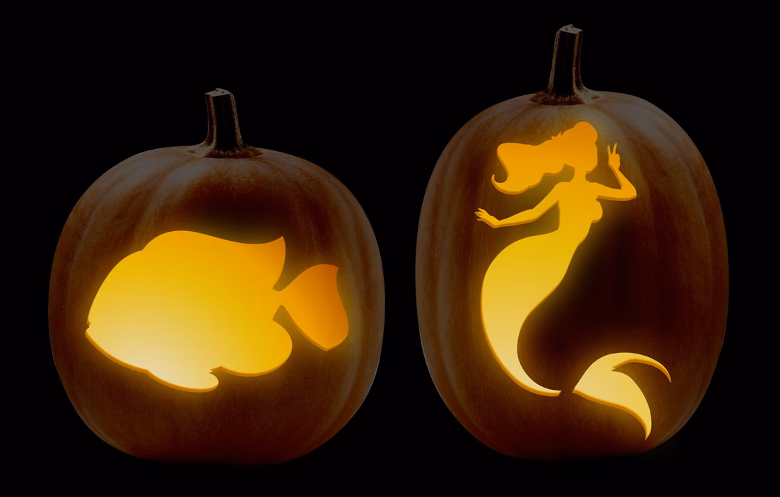 Mermaid pumpkin carving stencil, view 2