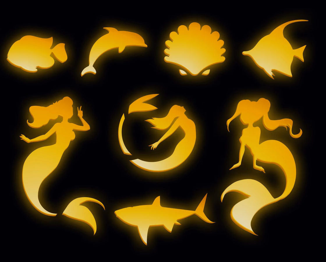 Mermaid pumpkin carving stencil, view 7