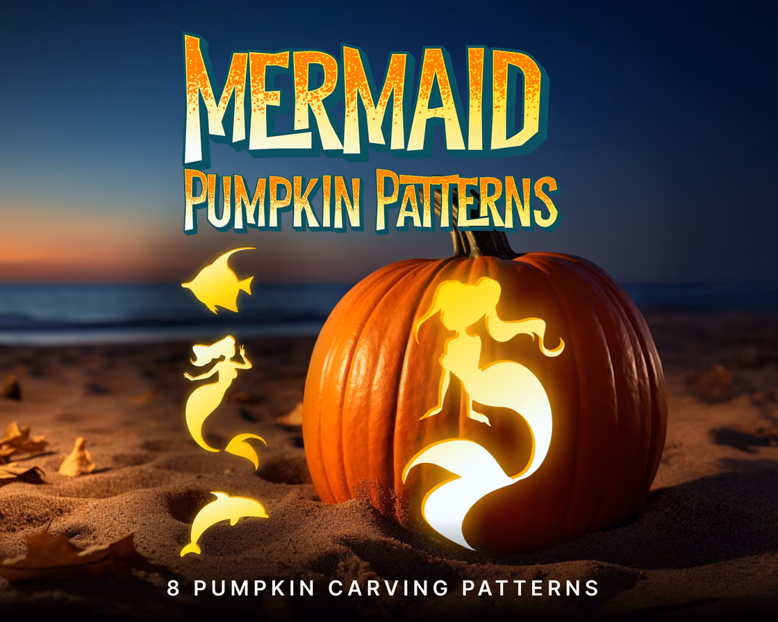 Mermaid pumpkin carving stencil