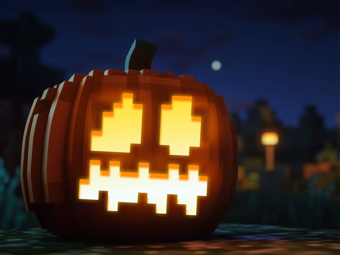 Pixel Gamer pumpkin carving stencil, view 4