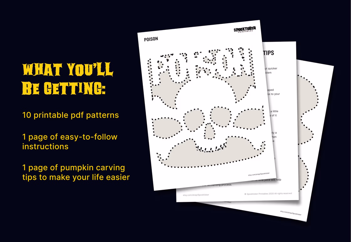 Poison pumpkin carving stencil, view 3
