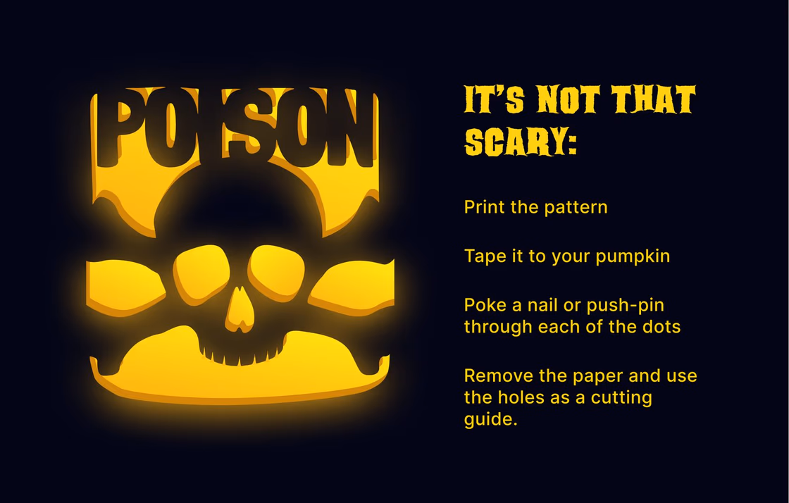 Poison pumpkin carving stencil, view 4