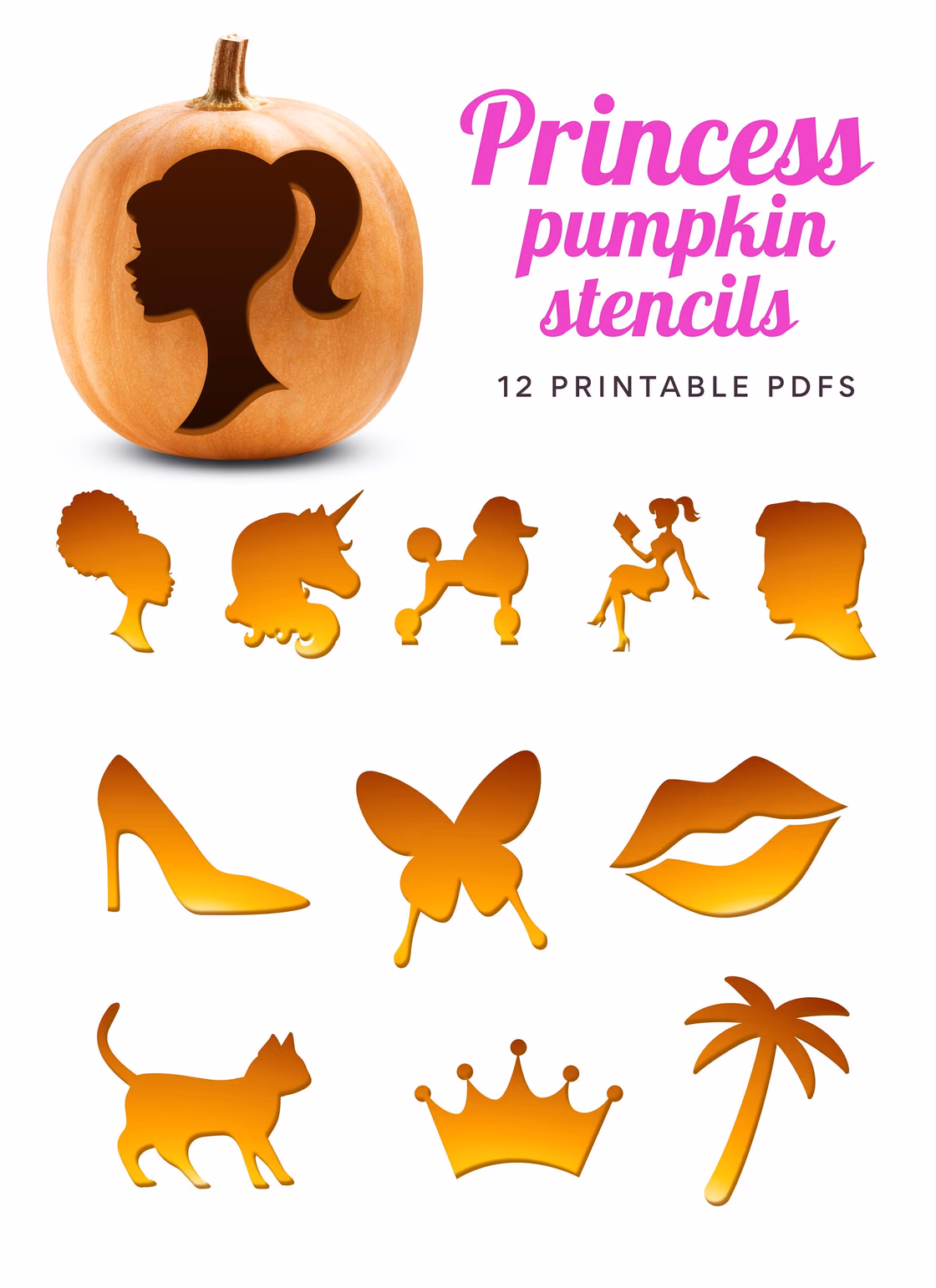 Princess pumpkin carving stencil