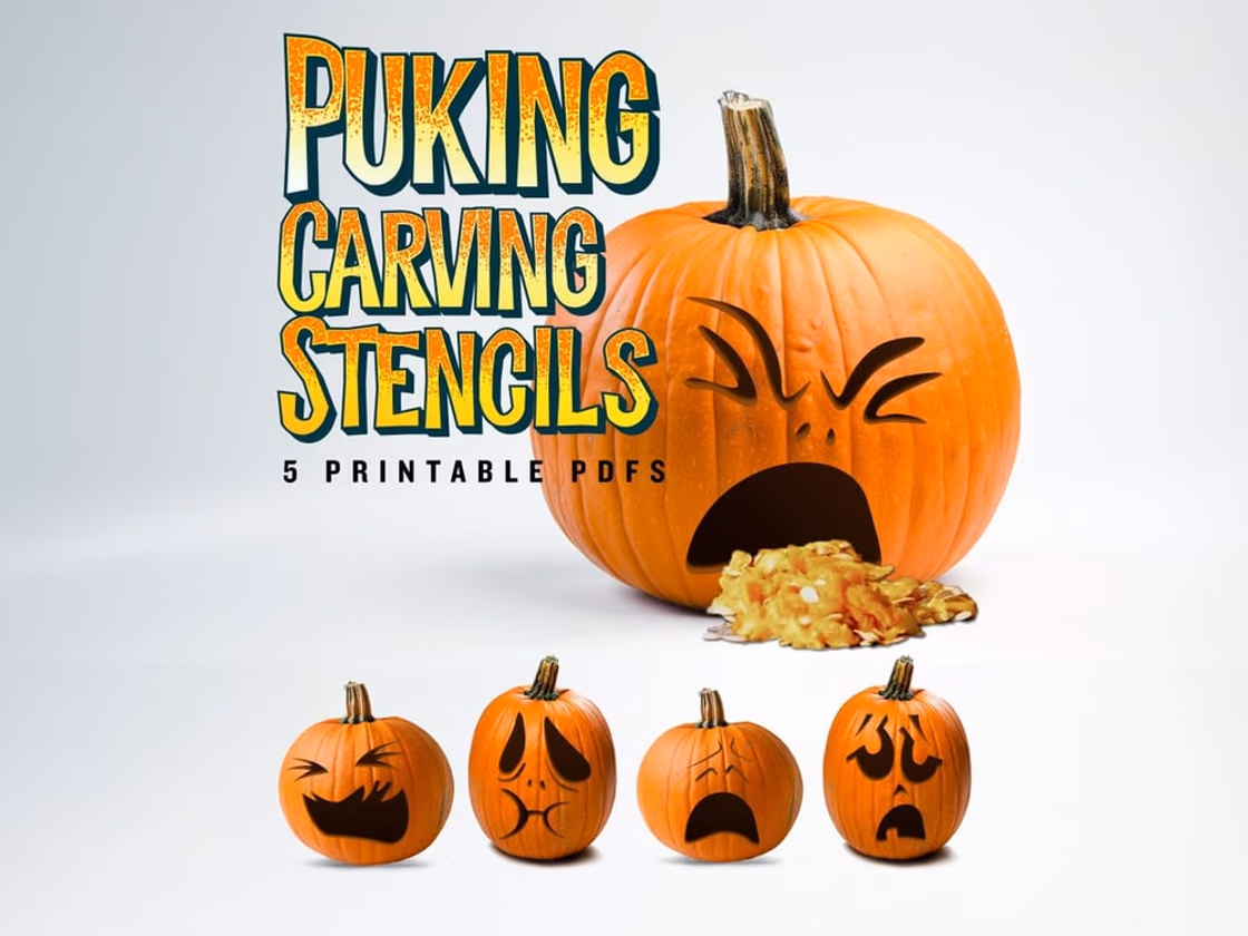 Puking pumpkin carving stencil