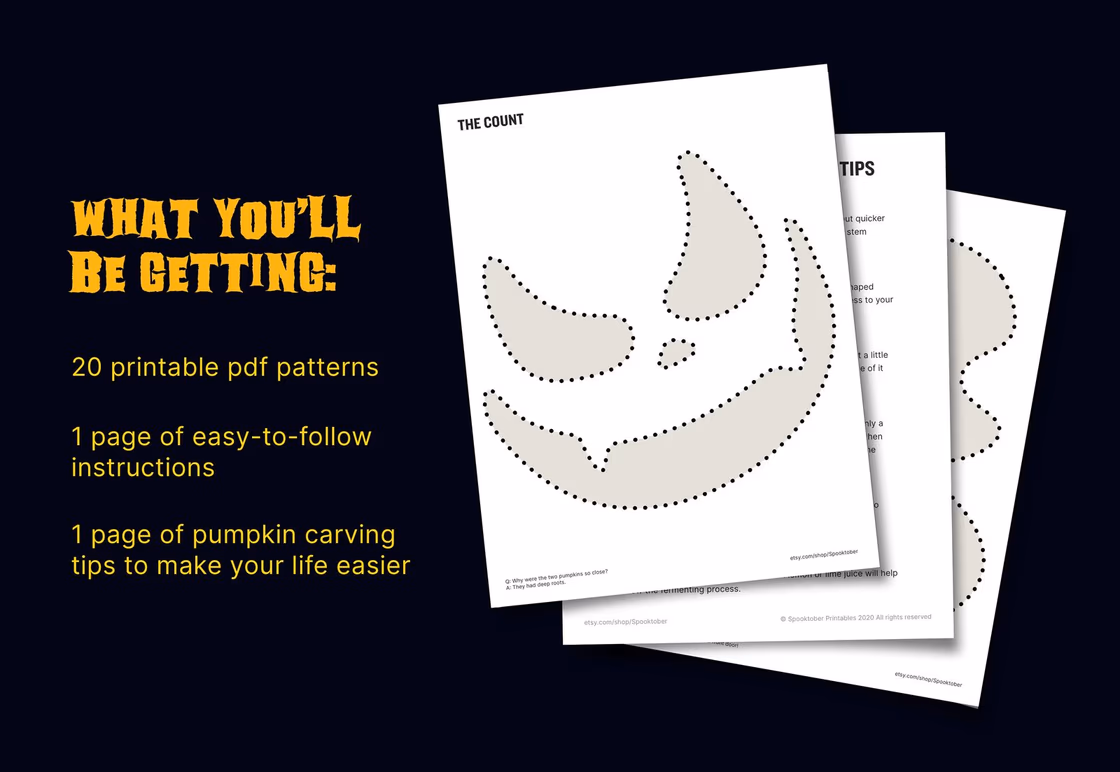 Simple pumpkin carving stencil, view 3