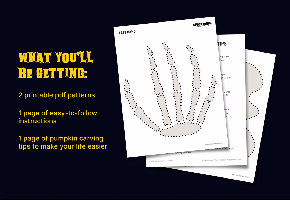 Skeleton Hand pumpkin carving stencil, view 4