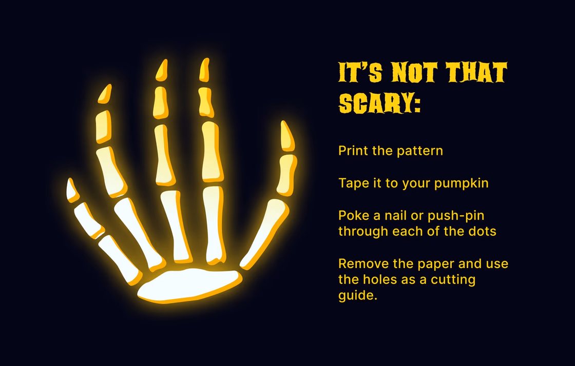 Skeleton Hand pumpkin carving stencil, view 5