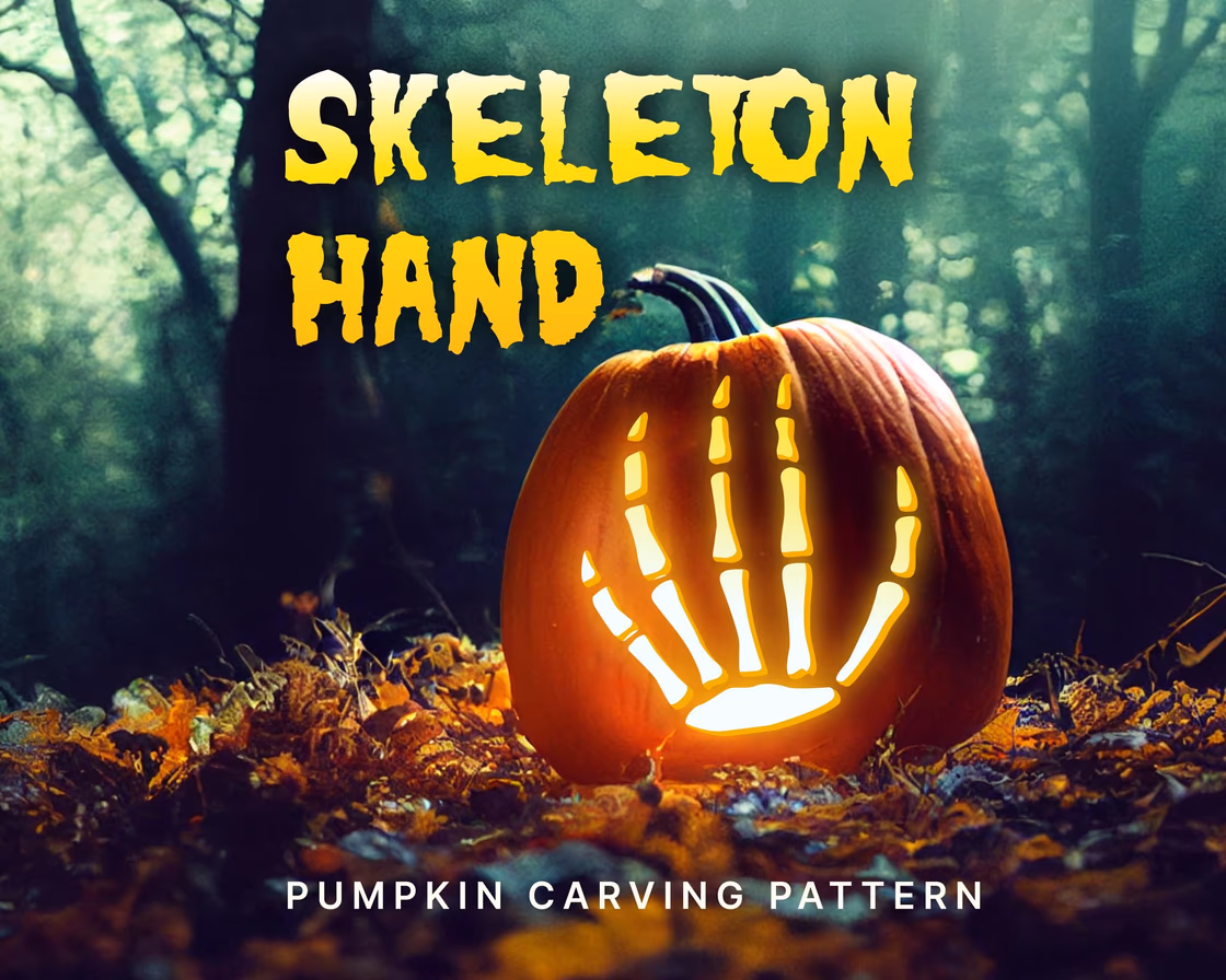Skeleton Hand pumpkin carving stencil