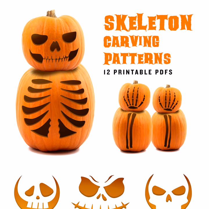 Skeleton pumpkin carving stencil