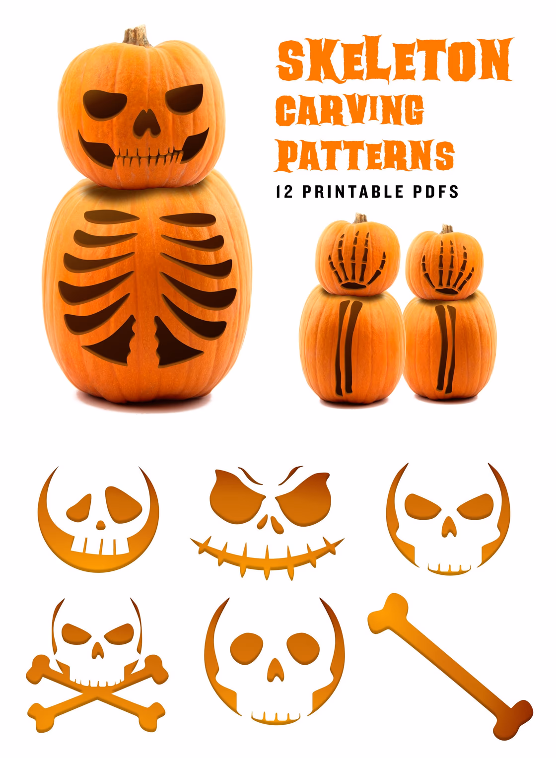 Skeleton pumpkin carving stencil