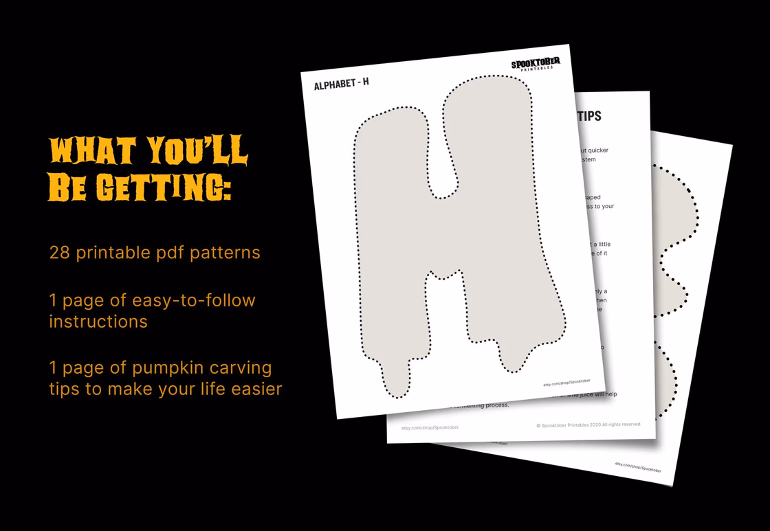 Slime Letters pumpkin carving stencil, view 2