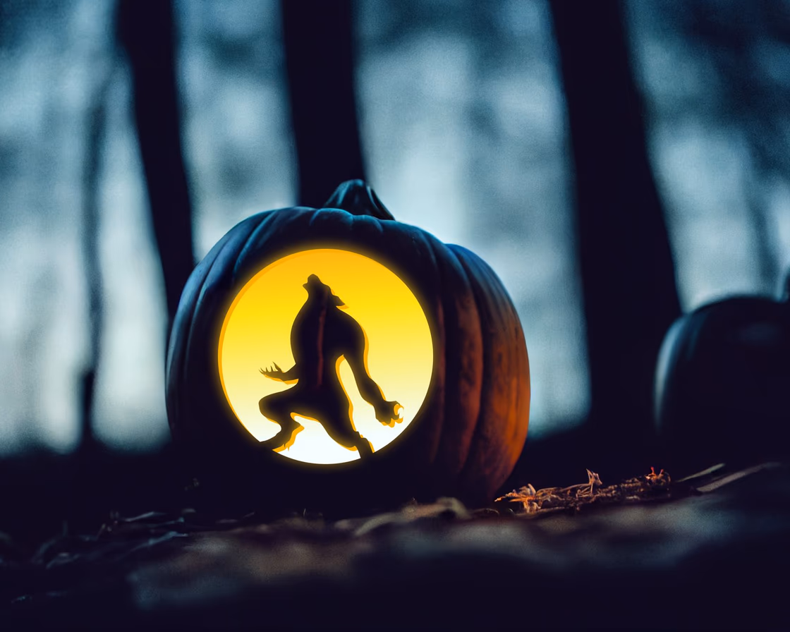 Werewolf pumpkin carving stencil, view 2