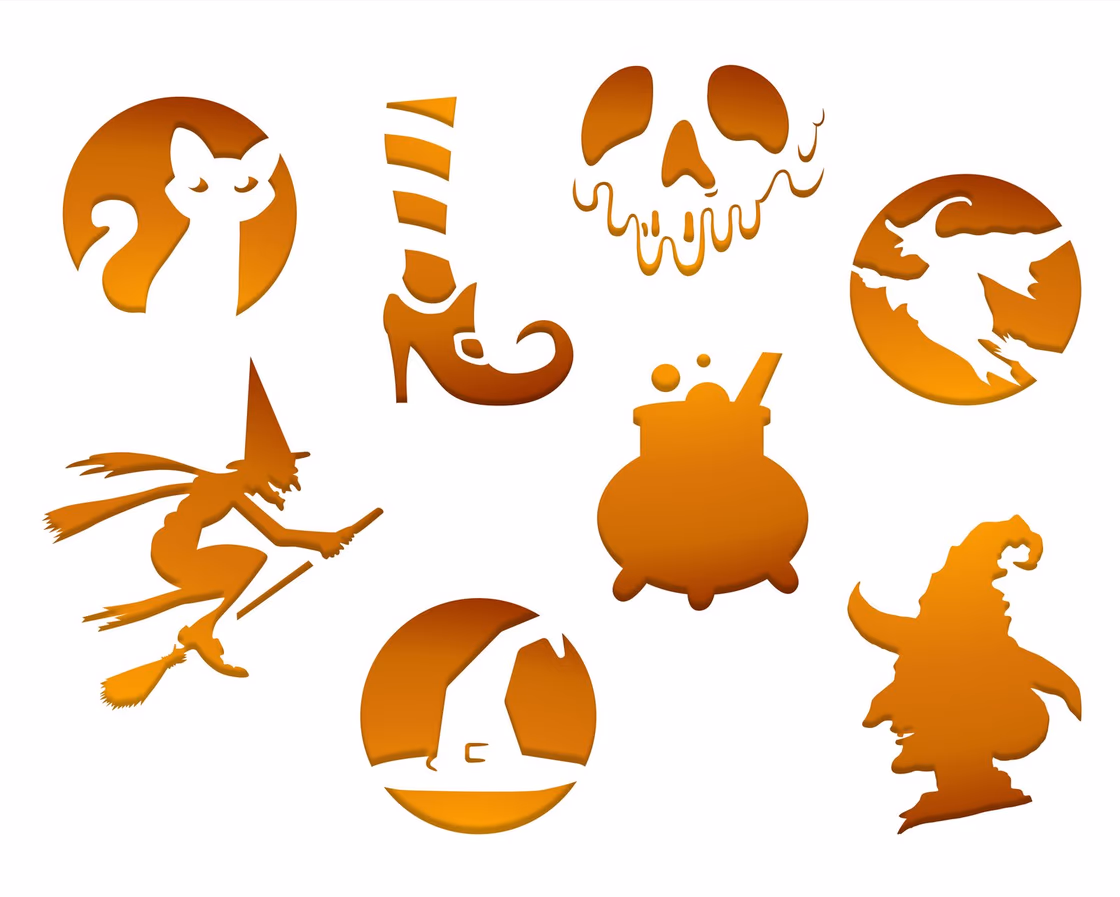 Witch pumpkin carving stencil, view 7